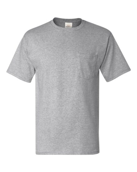 Ash Hanes 5590 pocket t-shirt with short sleeves and a left chest pocket