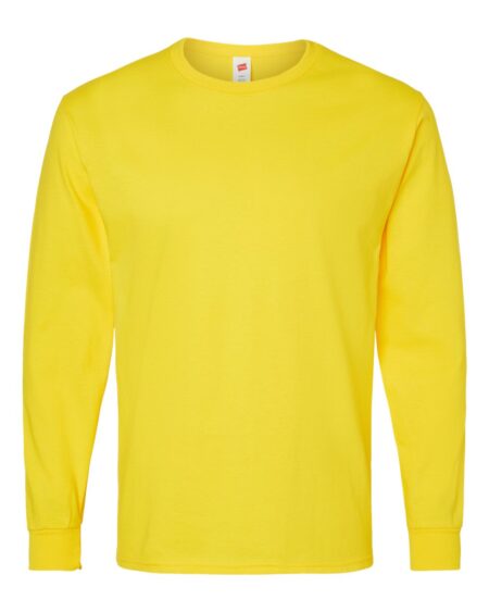 Yellow Hanes 5286 long sleeve shirt, front view