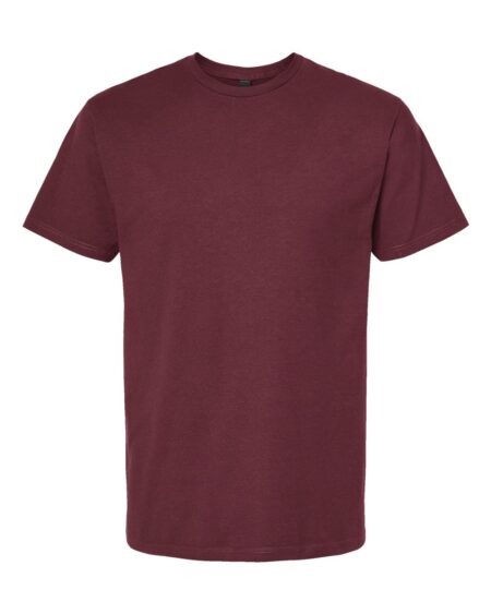 Front view of a burgundy Tultex 290 short-sleeve jersey t-shirt