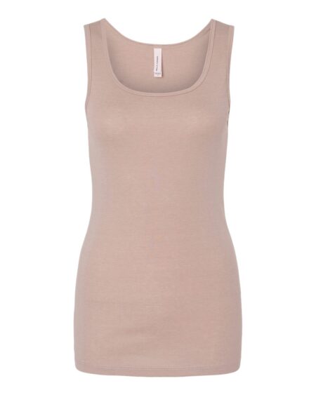 Front view of a women's micro rib tank with a slim fit and ribbed fabric