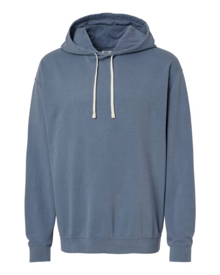 Front view of the blue Comfort Colors 1467 hooded sweatshirt