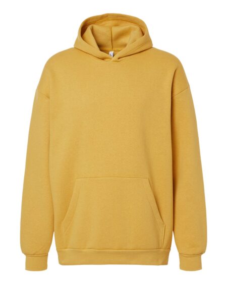 Mustard yellow American Apparel ReFlex fleece hoodie with oversized front pouch pocket