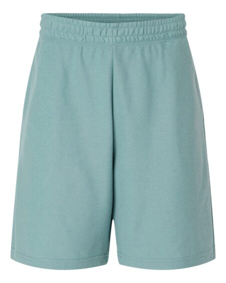 Front view of American Apparel pique gym shorts in light blue