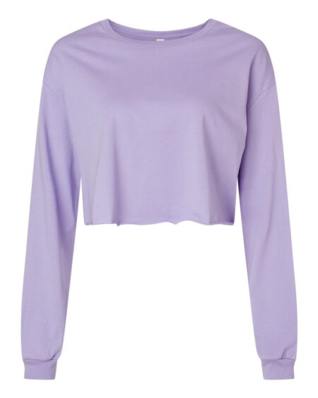 Lavender BELLA + CANVAS 6501 women’s cropped long sleeve tee with raw hem