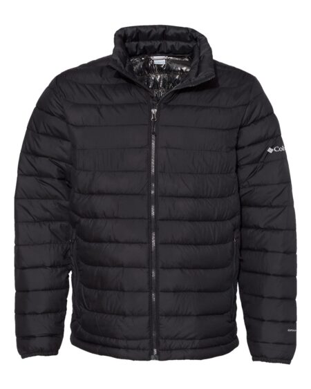 Black Columbia Men's Powder Lite II insulated jacket shown from the front