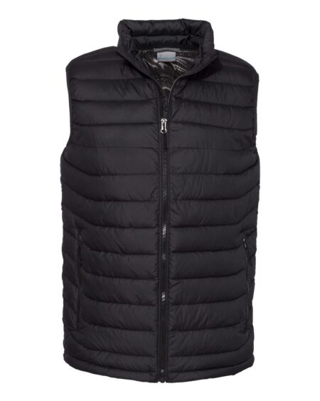 Black Columbia Powder Lite II insulated vest with quilted panels and zippered front