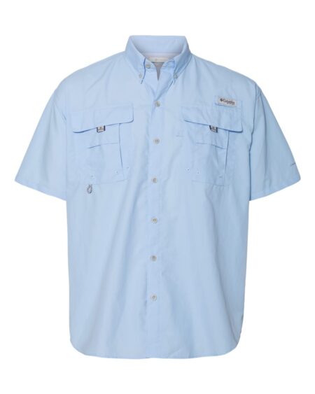 Light blue Columbia PFG Bahama II short sleeve shirt with button-down collar and dual chest pockets