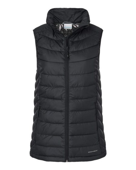 Black Columbia women’s Powder Lite insulated vest with quilted panels and zip front