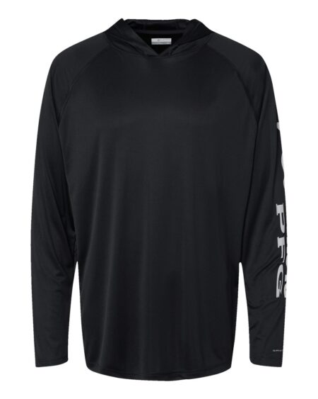 Black Columbia PFG hooded long-sleeve shirt with raglan sleeves