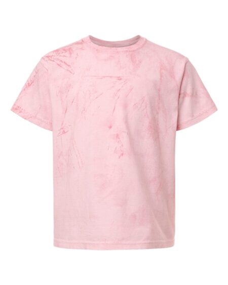 Front view of a light pink Comfort Colors youth heavyweight t-shirt