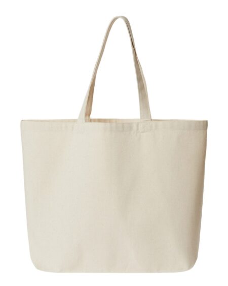 Natural canvas tote with long self-fabric handles
