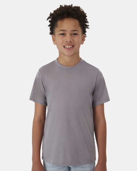 Youth model wearing the Hanes 484Y short-sleeve t-shirt in graphite