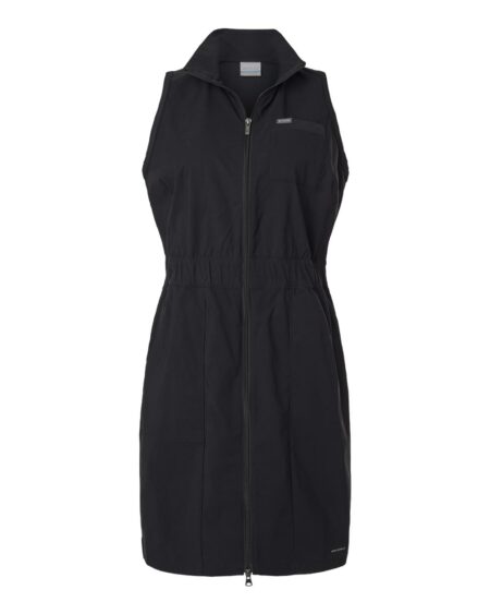 Black women’s Columbia Leslie Falls II dress with a full-zip front and pockets