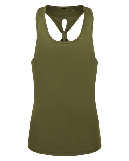 Olive women’s knot back tank top shown from the front