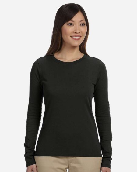 Model wearing a black Econscious EC3500 women’s long sleeve shirt