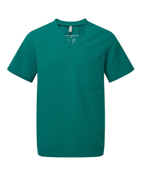 Teal Onna NN200 men's V-neck scrub top shown from the front with a chest pocket