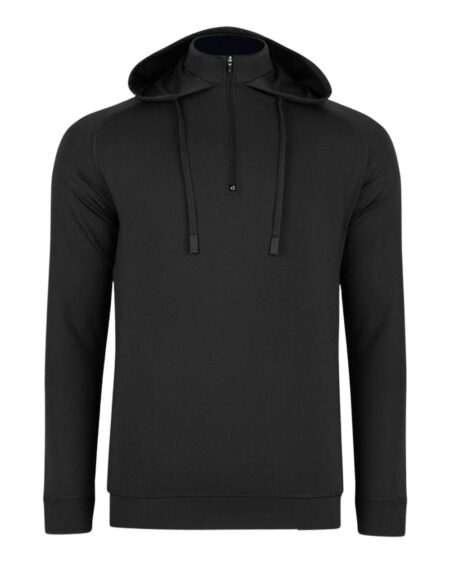 Front view of the black Swannies Coleman jacket with hood