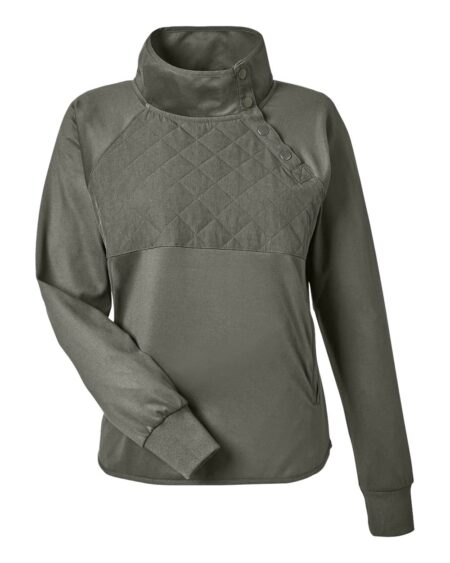 Front view of the Swannies SWE400L women's snap neck pullover in olive