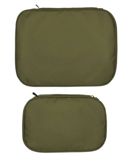 Olive Econscious Grove travel cube set showing two zippered packing cubes