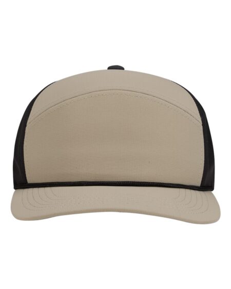 Front view of the Dri Duck 3052 Braxton Cap in khaki and black