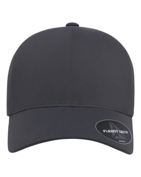 Front view of the black Flexfit 180AP Delta® snapback cap