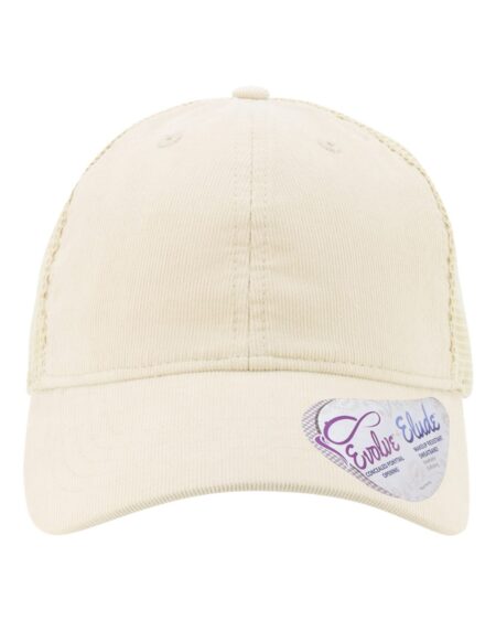 Front view of the light-colored Infinity Her corduroy cap with curved bill