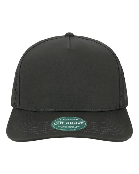 Black LEGACY CUT structured cap with curved bill and perforated side panels