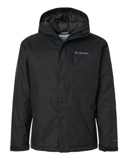 Black Columbia Tipton Peak III insulated hooded jacket with zippered front and chest pocket