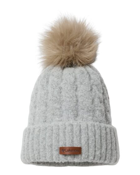 Light gray Columbia Winter Blur II beanie with pom and Columbia patch