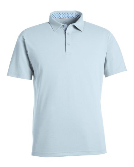 Light blue heathered Swannies SW2001 men’s polo shirt, front view