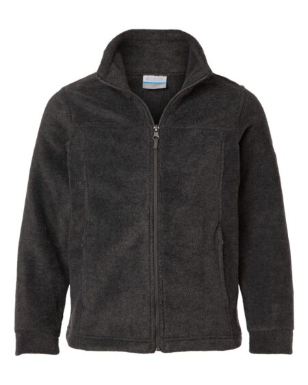 Front view of a charcoal youth Columbia Steens Mountain II fleece jacket