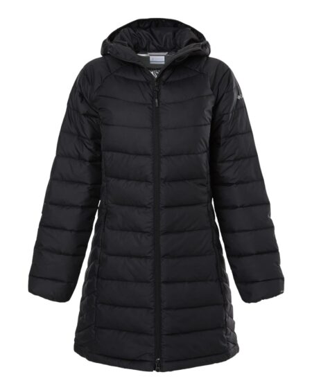 Black Columbia women's Powder Lite II mid jacket with attached hood and quilted body