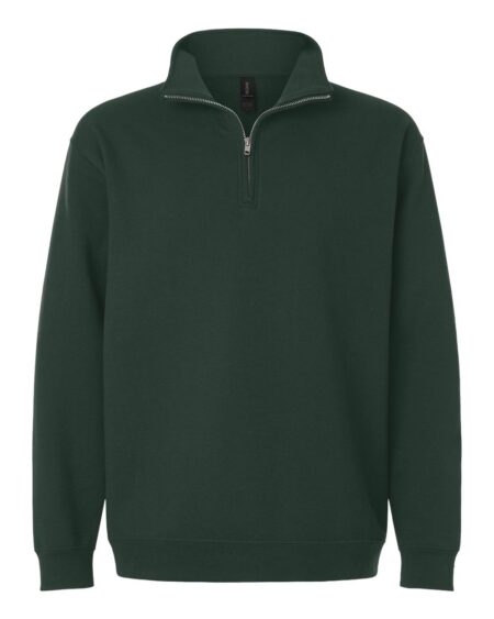 Front view of a Gildan 18810 quarter-zip sweatshirt with a cadet collar and covered zipper