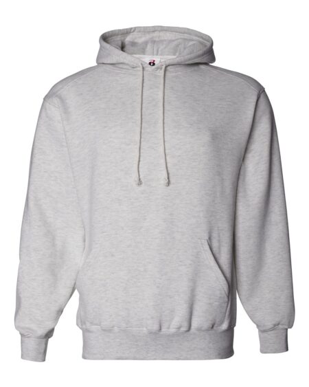 Front view of gray Badger 1254 hooded sweatshirt