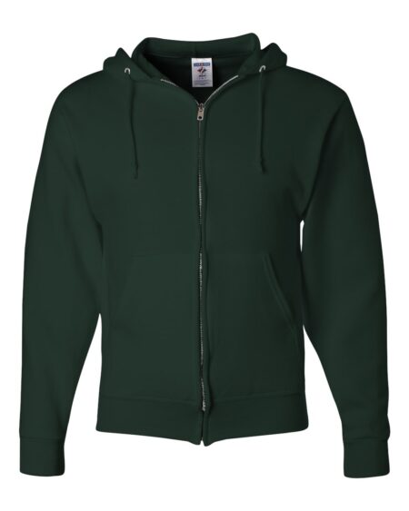 Jerzees 993MR full-zip hooded sweatshirt shown in dark green