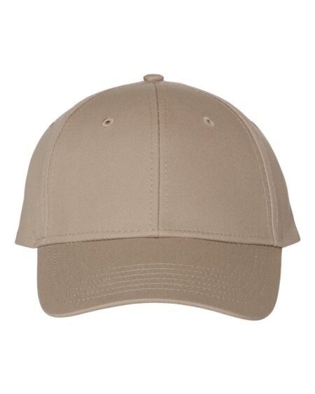 Khaki Valucap VC600 chino cap with structured six-panel design and curved visor