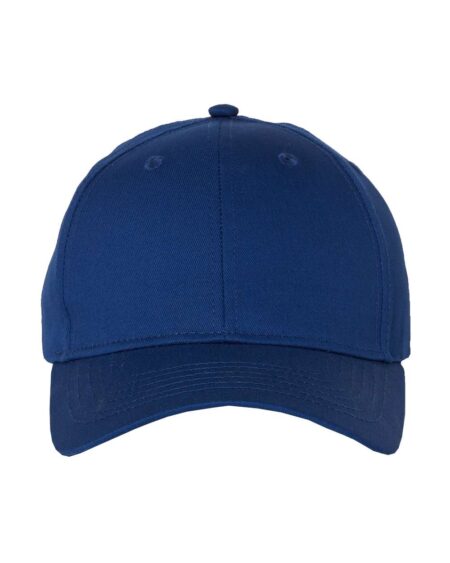 Front view of a navy Valucap 2260 cotton twill cap