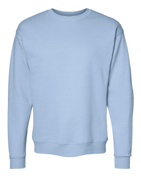 Front view of a light blue Hanes P160 crewneck sweatshirt