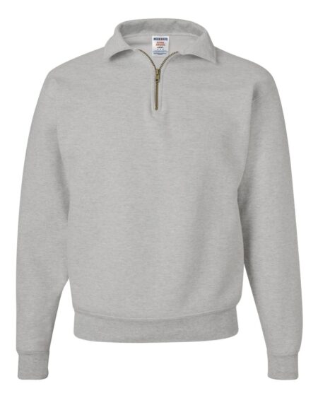 Ash Jerzees quarter-zip sweatshirt with cadet collar and brass-colored zipper