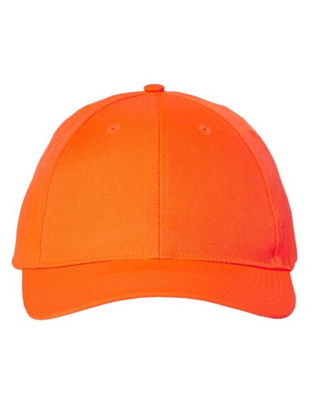Front view of the Kati SN100 safety cap in bright orange