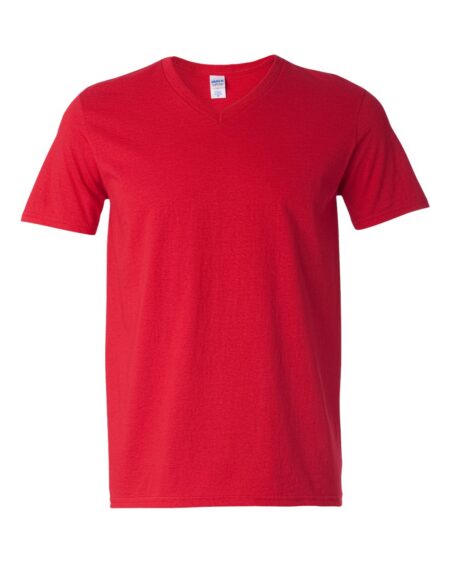 Red Gildan 64V00 Softstyle V-neck t-shirt, front view