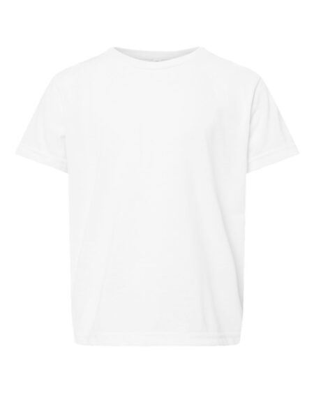 Front view of a blank white toddler polyester tee
