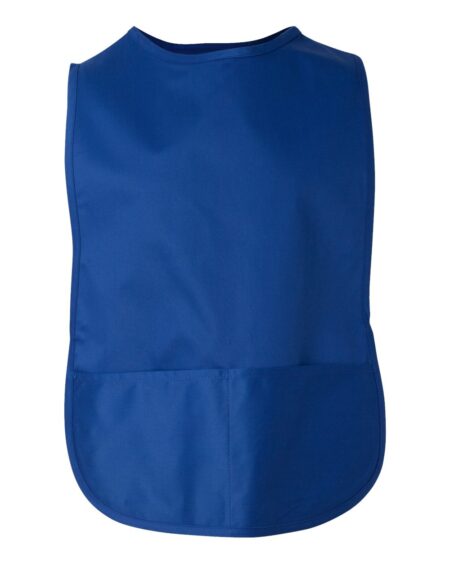 Blue cobbler apron with rounded bottom and two front pockets