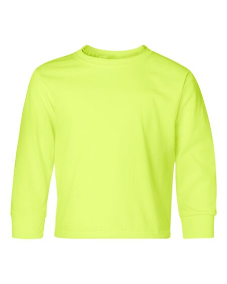 Bright green youth long sleeve T-shirt with ribbed cuffs