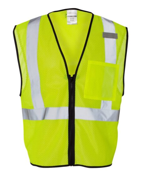 Lime Kishigo Class 2 mesh safety vest with reflective stripes and front pocket