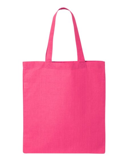 Bright pink Q-Tees cotton tote bag with long self-fabric handles