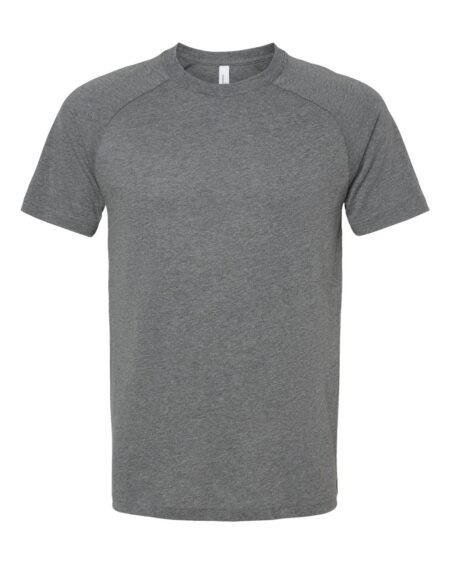 Front view of the BELLA + CANVAS 3201 athletic heather raglan tee