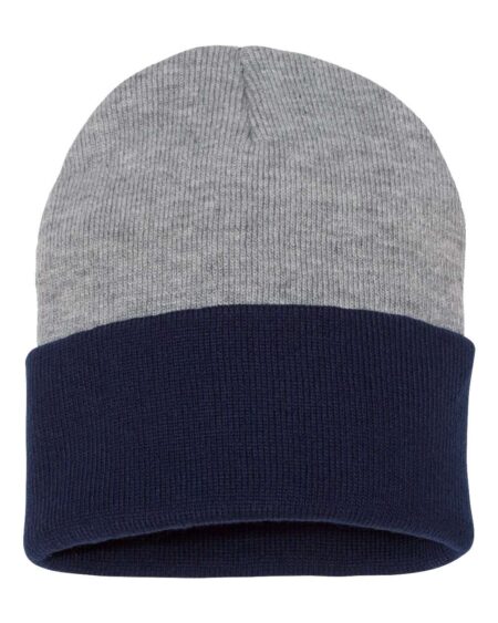 Gray and navy color-blocked cuffed beanie