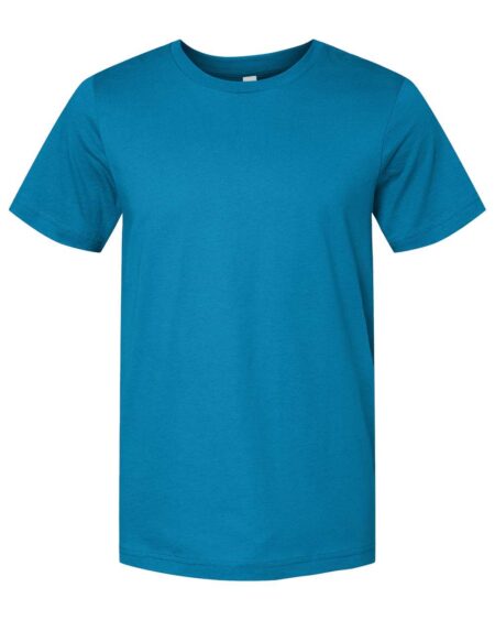 Front view of a blue BELLA + CANVAS 3001 short-sleeve tee