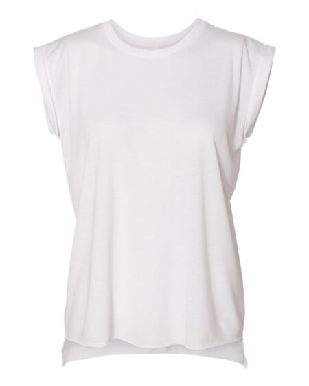 White Bella + Canvas 8804 women’s flowy muscle tee with rolled cuffs